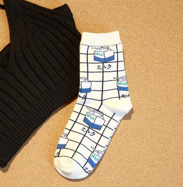 Milk Grid Crew Socks